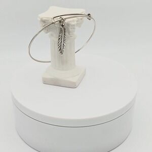 ALEX & ANI Feather Charm Bracelet Expandable Bangle Silver Plate Made in the USA